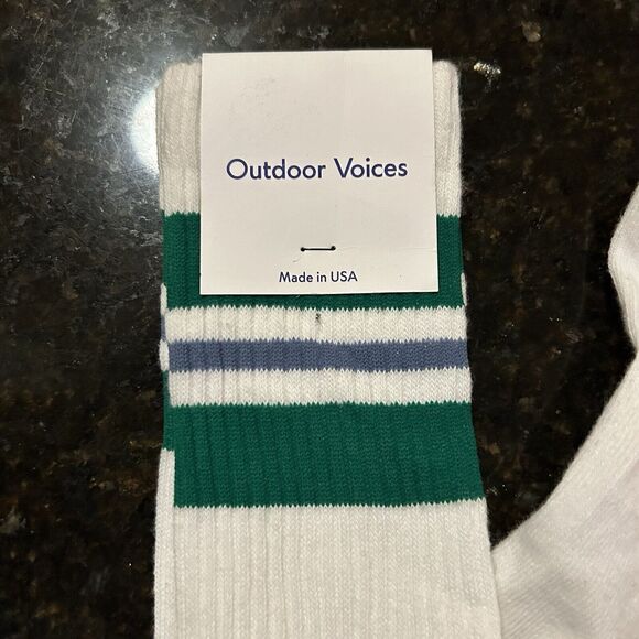 Outdoor Voices Tall Stripe Crew Socks Size Small Medium White Kelly Green New - Picture 2 of 6
